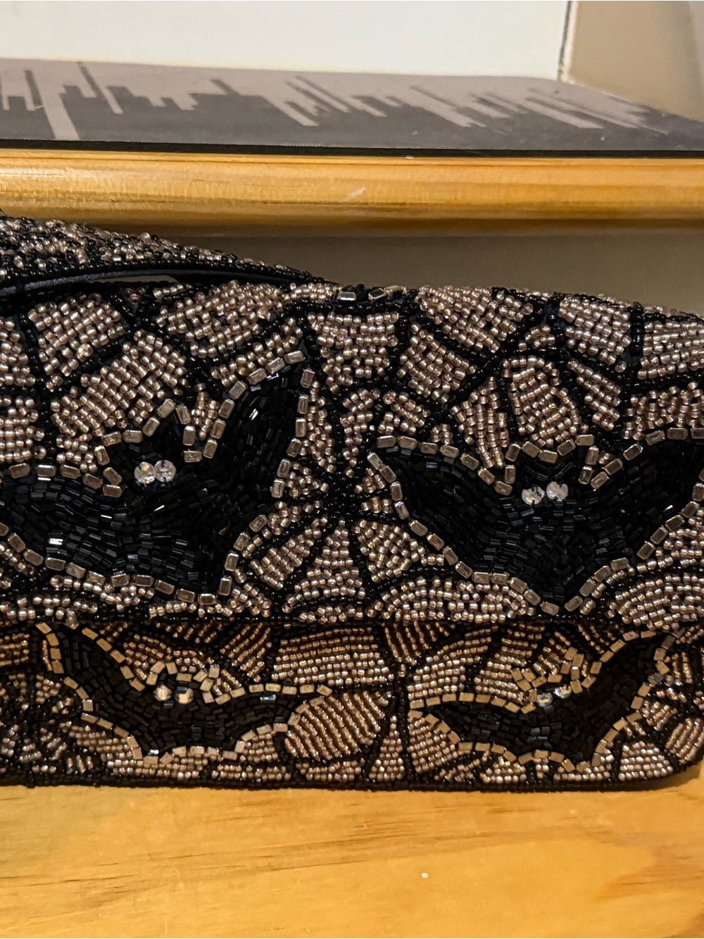 Made in India beaded Black and Silver bag with bats nwt viral